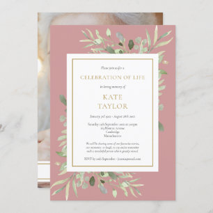 Invitation Dusty Rose Green Photo Célébration de la vie