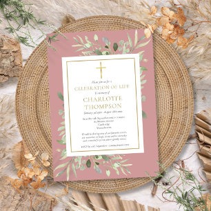 Invitation Dusty Rose Greenery Célébration de la vie funérair