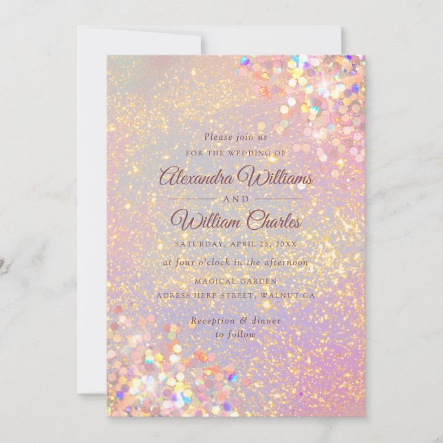 Invitation Dusty Rose Holographic Parties scintillant Mariage (Devant)