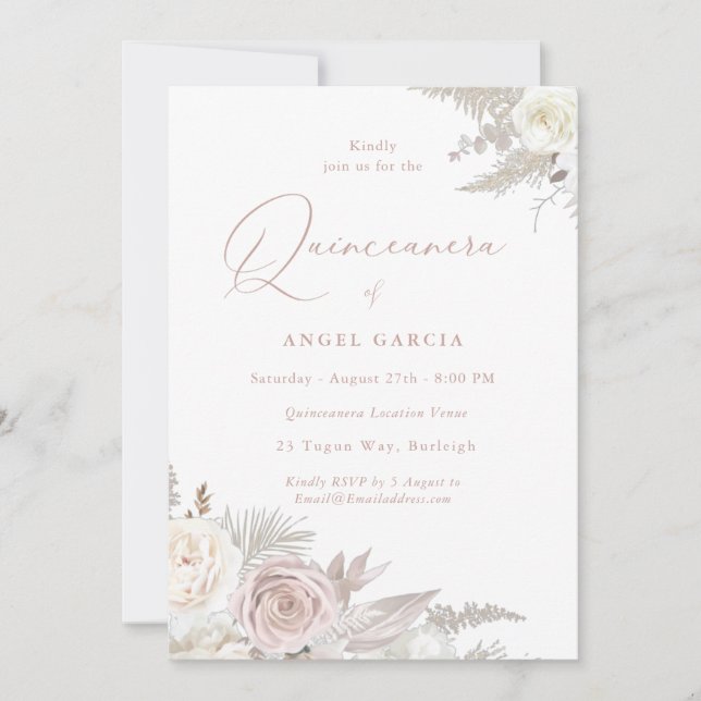 Invitation Dusty Rose & Ivory Elegant Quinceanera Party (Devant)