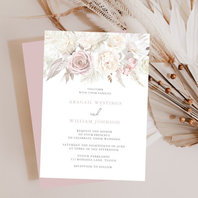 Invitation Dusty Rose & Ivory White Roses Mariage Floral (Créateur téléchargé)