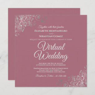 Invitation Dusty Rose & Lacy Silver Elegant Mariage virtuel
