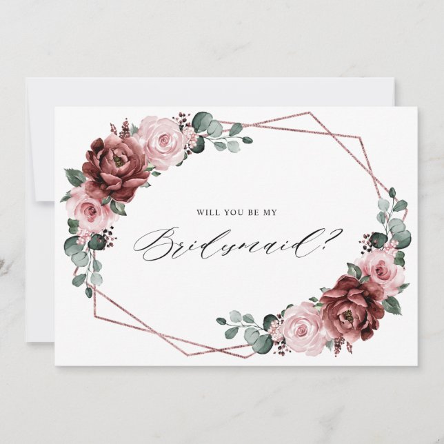 Invitation Dusty rose mauve Rose Floral Bridesmaid Propositio (Devant)