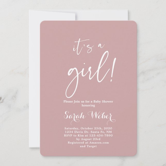 Invitation Dusty rose minimaliste moderne baby shower fille (Devant)