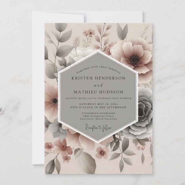 Invitation Dusty Rose Misty Bloom Wedding (Devant)