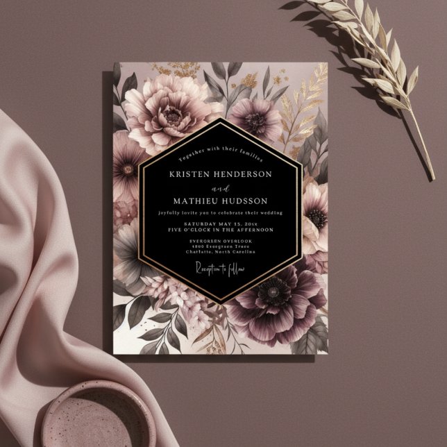 Invitation Dusty Rose Moody Floral Opulent Wedding (Créateur téléchargé)
