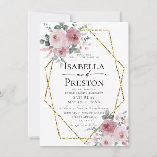 Invitation Dusty Rose or Aquarelle Blush Floral Mariage