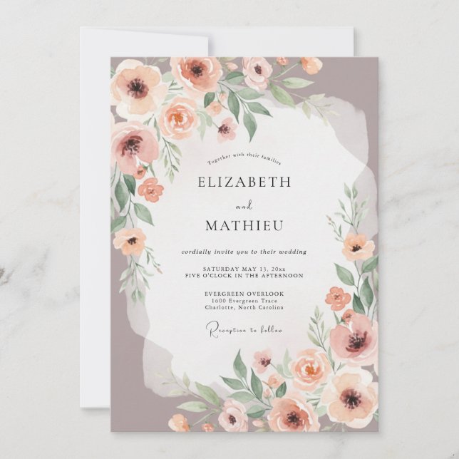 Invitation Dusty Rose Painterly Floral Wedding (Devant)