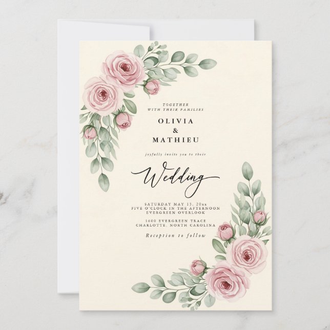 Invitation Dusty Rose Painterly Whimsy Wedding (Devant)