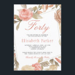 Invitation Dusty Rose Peach Cream Floral 40th Birthday Party<br><div class="desc">Élégante invitation à la fête de quarante ans avec un cadre rose de jardin peint à la main de rose vif, rouge rouillé pâle, crème acajou et fleurs beige tan avec feuillage sur un arrière - plan blanc propre. Facile à personnaliser avec vos détails ! Convient pour un printemps, un...</div>