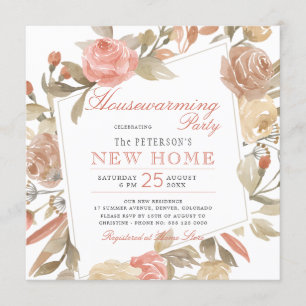 Invitation Dusty Rose Peach Cream Floral Houseécher Party