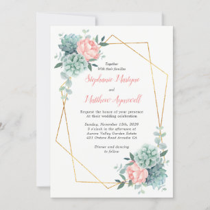 Invitation Dusty Rose Peony Mariage géométrique Succulent