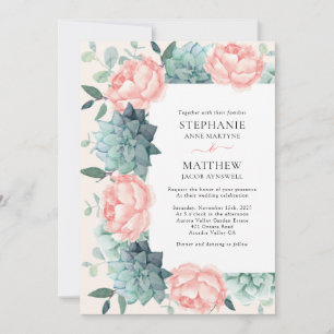 Invitation Dusty Rose Peony Succulents Eucalyptus Mariage
