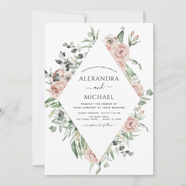 Invitation Dusty rose photo Floral Eucalyptus Mariage (Devant)