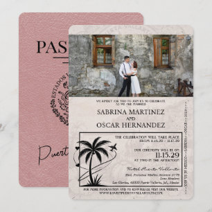 Invitation Dusty Rose Puerta Vallarta Mariage de passeport