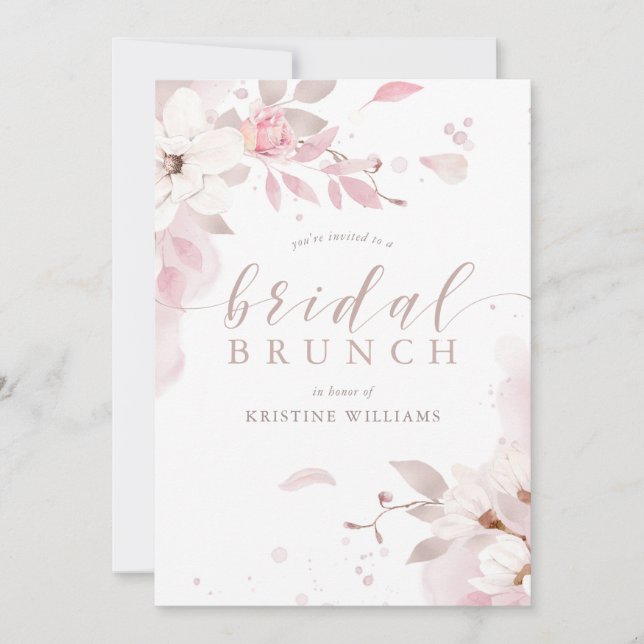 Invitation Dusty Rose rose Aquarelle Floral Bridal Brunch (Devant)