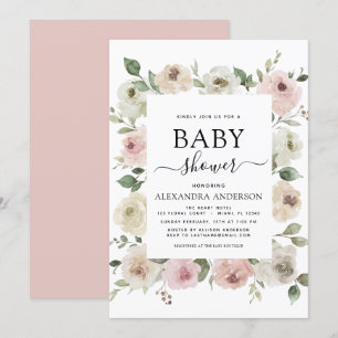 Invitation Dusty Rose rose Baby shower Floral verdure