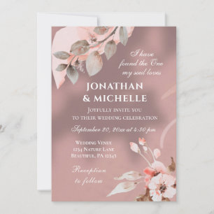 Invitation Dusty Rose rose Blush Floral Mariage chrétien