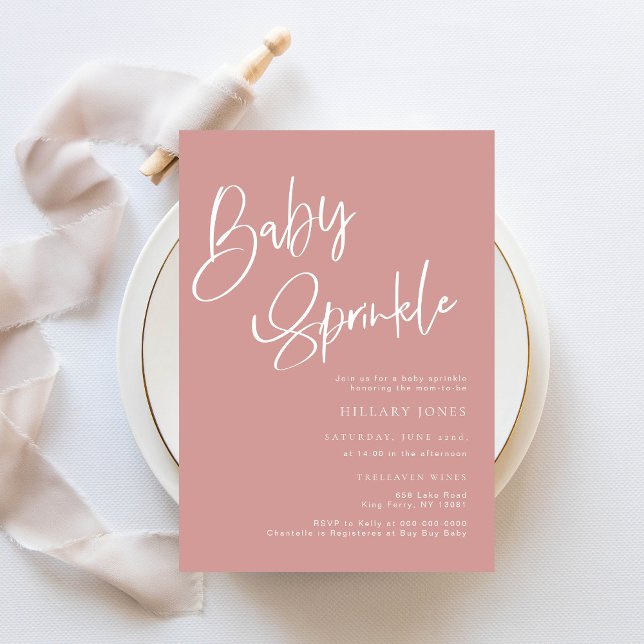 Invitation Dusty rose / Rose Bohemian Baby Sprinking Invitati (Rose pink baby sprinkle invitation)