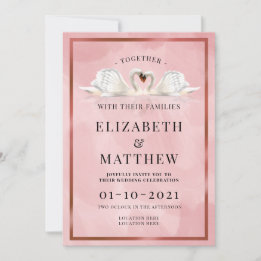 Invitation Dusty Rose Rose couleur thème avec Mariage Swans