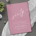 Invitation Dusty Rose Rose Elegant Fille Femme 60e anniversai<br><div class="desc">Invitations élégantes et simples à 60e anniversaire avec titre "soixante" texte dans un script manuscrit. Police blanche sur un rose-violet pâle.</div>
