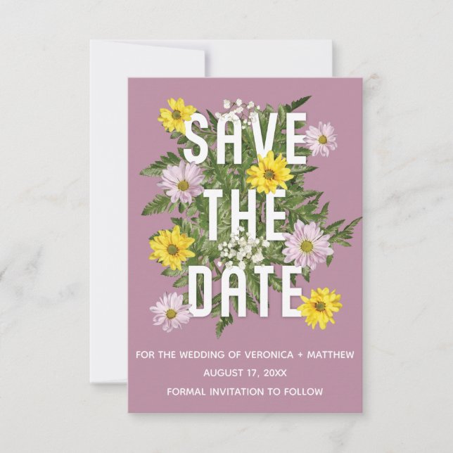 Invitation Dusty Rose rose et marguerites jaunes Enregistrer  (Devant)