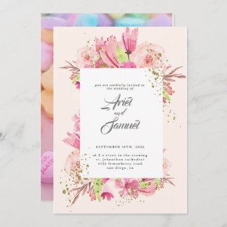 Invitation Dusty Rose rose et or Floral Mariage