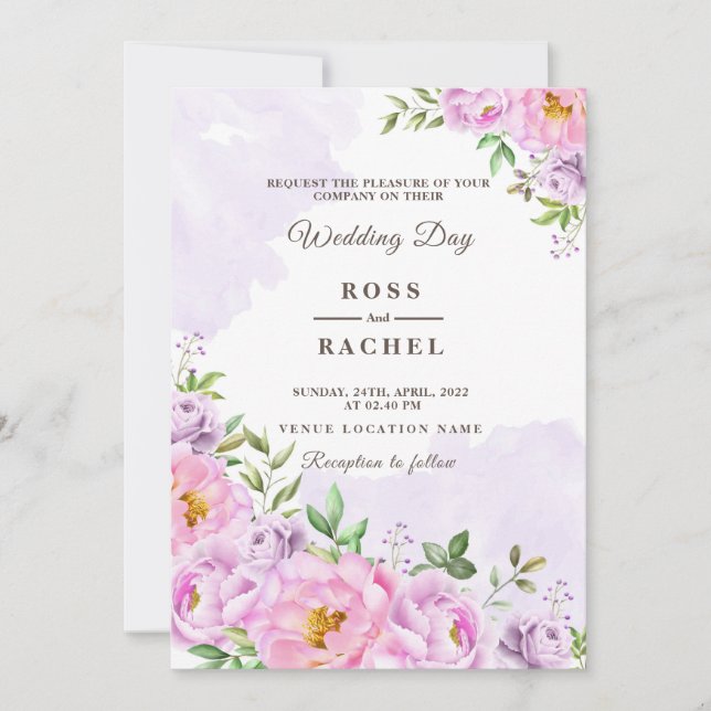 Invitation Dusty Rose rose et or Floral Mariage I (Devant)