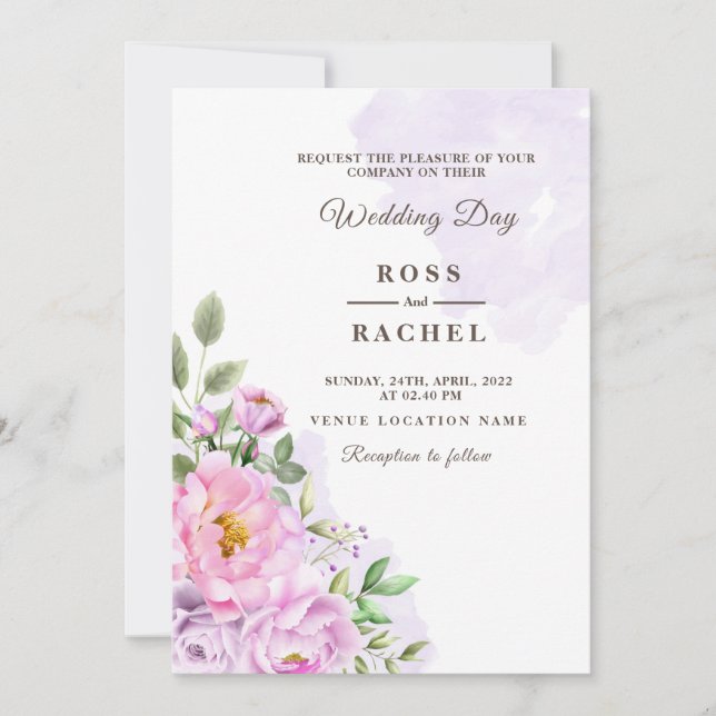 Invitation Dusty Rose rose et or Floral Mariage I (Devant)