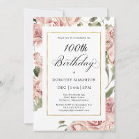 Dusty Rose Rose Floral 100e fête d'anniversaire