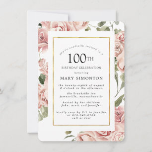 Invitation Dusty Rose Rose Floral 100e Gold Anniversaire