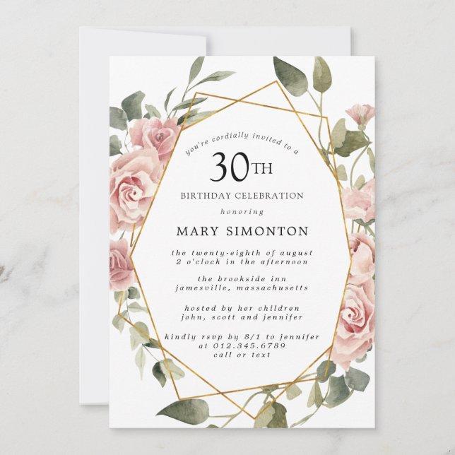 Invitation Dusty Rose Rose Floral 30e fête d'anniversaire (Devant)