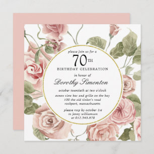 Invitation Dusty Rose Rose Floral 70e anniversaire