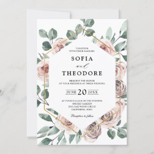 Invitation Dusty rose Rose floral Mariage géométrique