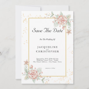 Invitation Dusty Rose Rose Floral Peony Enregistrer La Date M