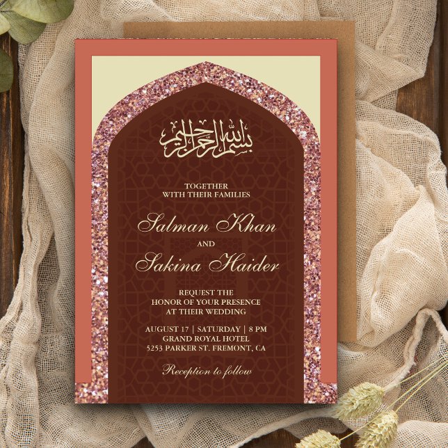 Invitation Dusty Rose Rose Gold Parties scintillant Mihrab Ma (Créateur téléchargé)