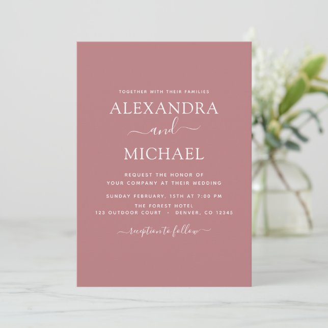 Invitation Dusty Rose rose Mariage moderne Typographie (Debout devant)