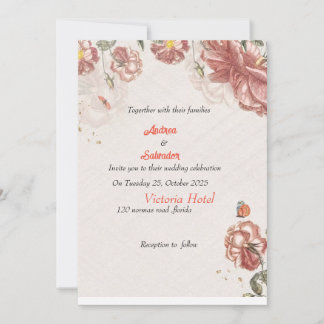 Invitation Dusty Rose rose Mauve or vert Mariage floral