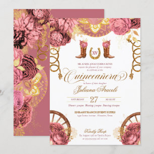 Invitation Dusty Rose rose or élégant Charro Quinceanera