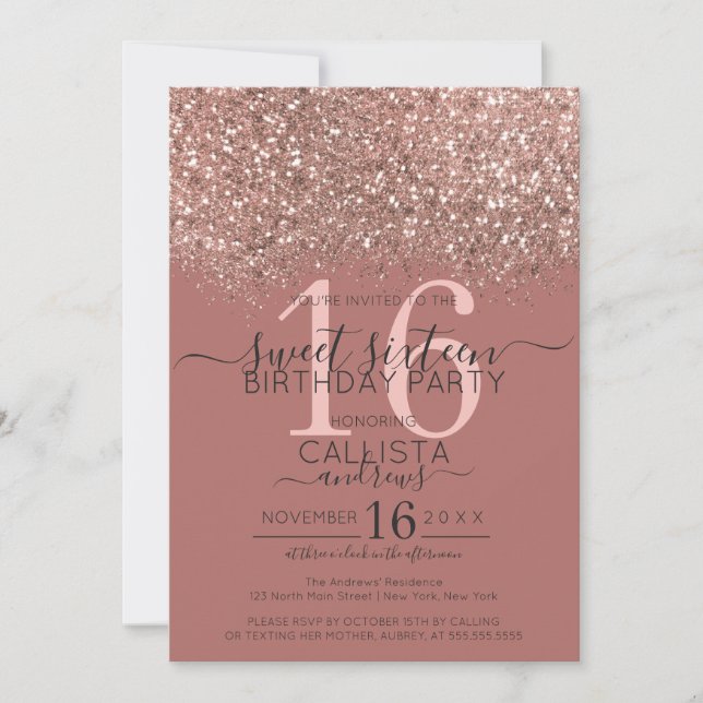 Invitation Dusty Rose Rose Or Parties scintillant Confetti Sw (Devant)