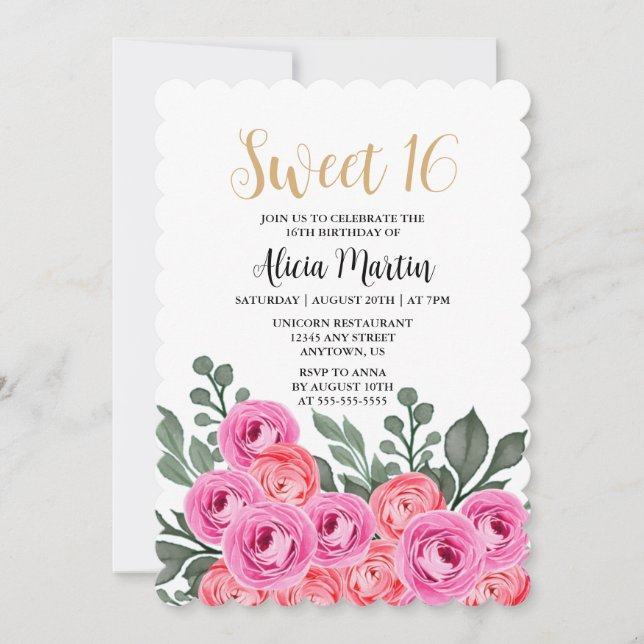 Invitation Dusty Rose Rose Or Sweet 16 Anniversaire (Devant)