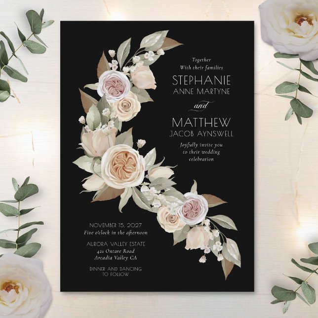 Invitation Dusty Rose Rose Peach Black Flowy Mariage (Créateur téléchargé)