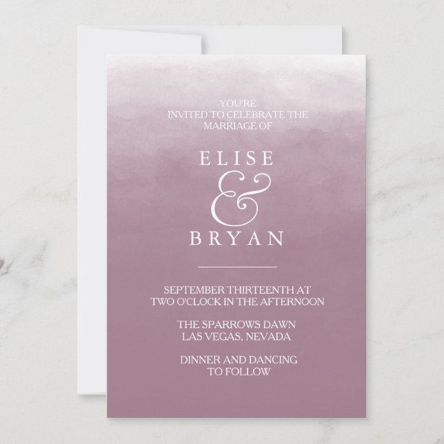 Invitation Dusty Rose Rose Simple Moderne Mariage élégant (Devant)