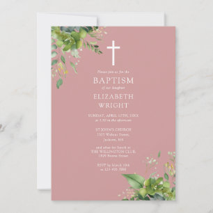 Invitation Dusty Rose rose verdure Monogramme Baptême