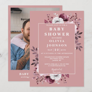 Invitation Dusty Rose Rustic Country Floral Baby shower photo