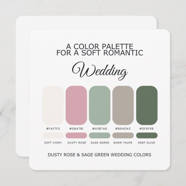Invitation Dusty Rose Sage Green Wedding Color Palette Card (Devant / Derrière)
