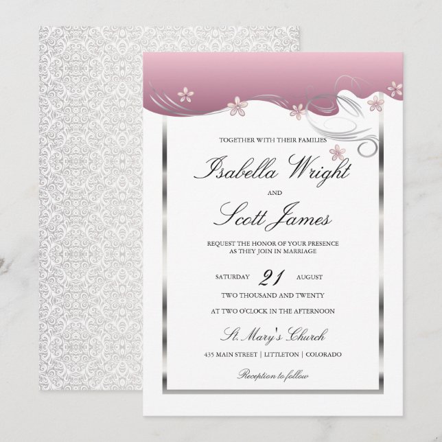 Invitation Dusty Rose Swirl Floral Mariage Design (Devant / Derrière)
