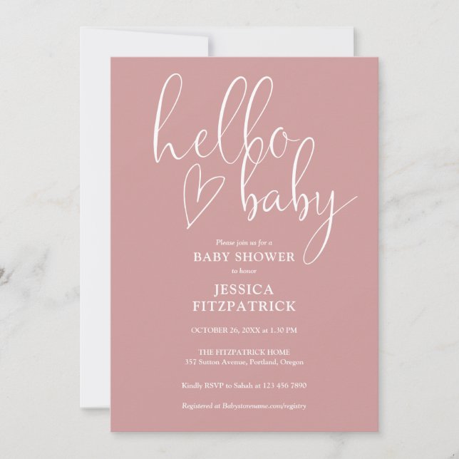 Invitation Dusty Rose tout-en-un code QR Baby Shower (Devant)