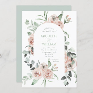 Invitation Dusty Rose Verdure Floral Delicate Mariage
