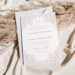 Invitation Dusty Rose Vintage Floral Line Art Frame Mariage